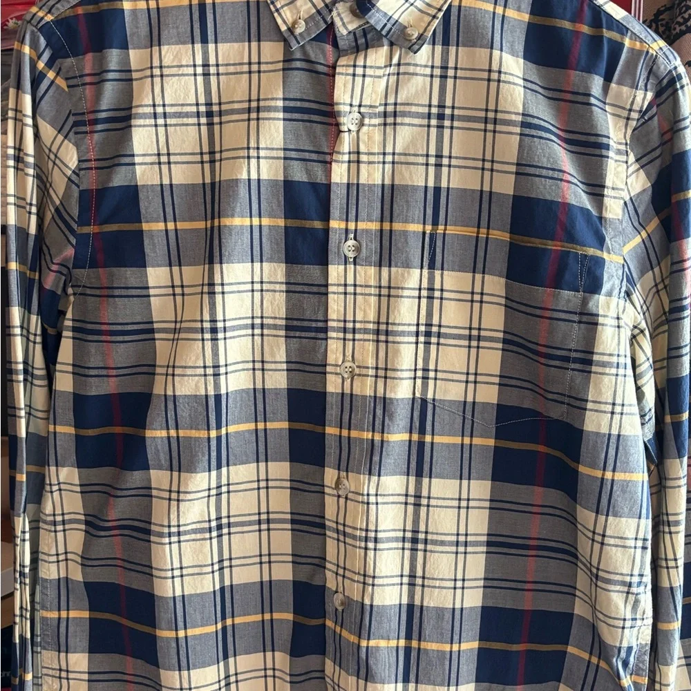 NWT Banana Republic Blue and Yellow Casual Button Down Shirt Sz Small 💯 Cotton